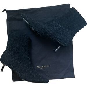 Rag + Bone Rio Revolve Woven Black‎ Suede Leather Mid Boots Size 7.5 37.5